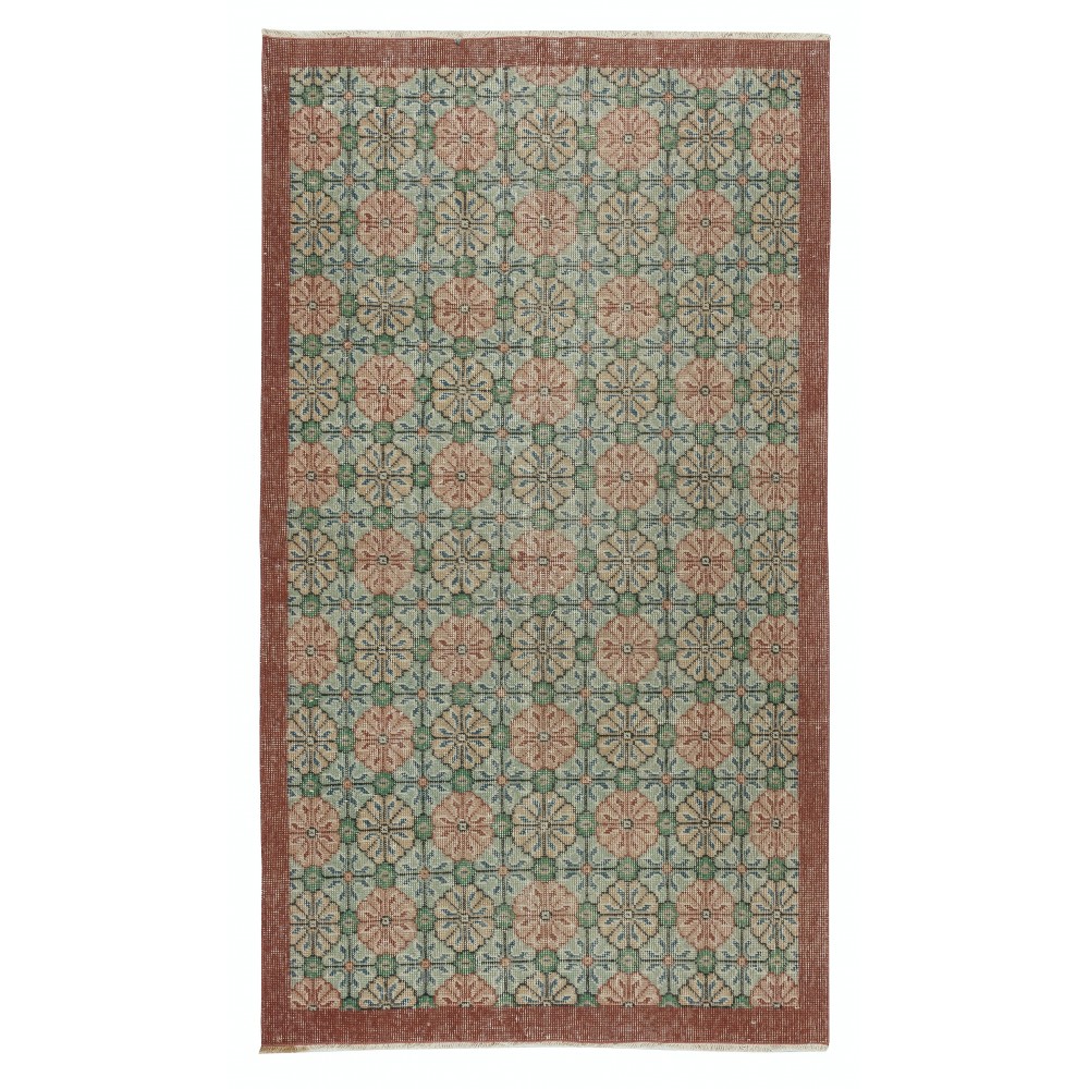 One-of-a-pair Vintage Handmade Turkish Accent Rug with Floral Design