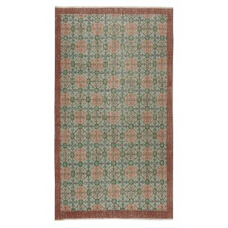 One-of-a-pair Vintage Handmade Turkish Accent Rug with Floral Design
