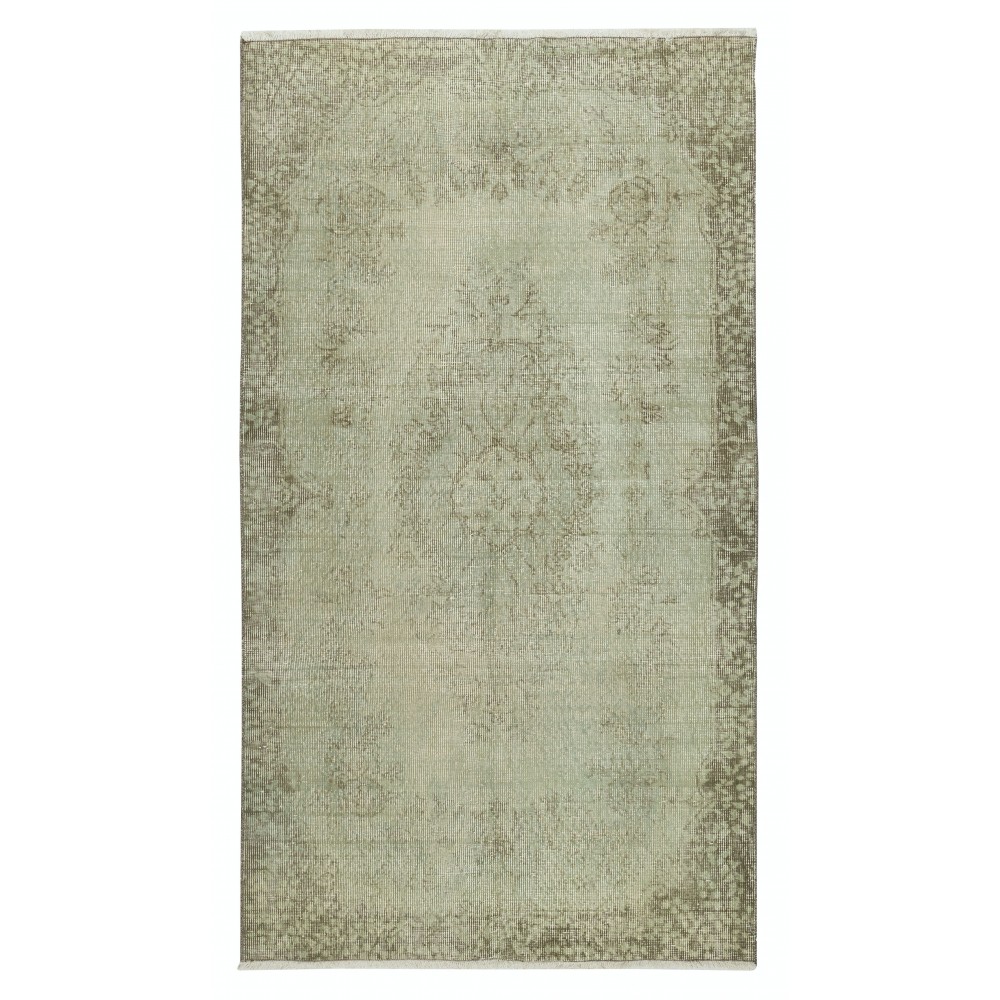 Modern Turkish Floor Rug in Green Color. Hand Knotted Area Rug for Kitchen and Living Room