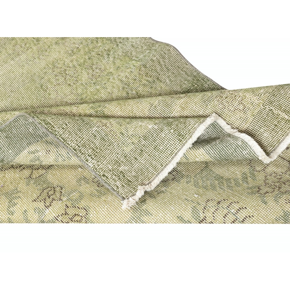 Overdyed Light Green Area Rug. Hand-Knotted in Turkey. Wool pile on cotton foundation