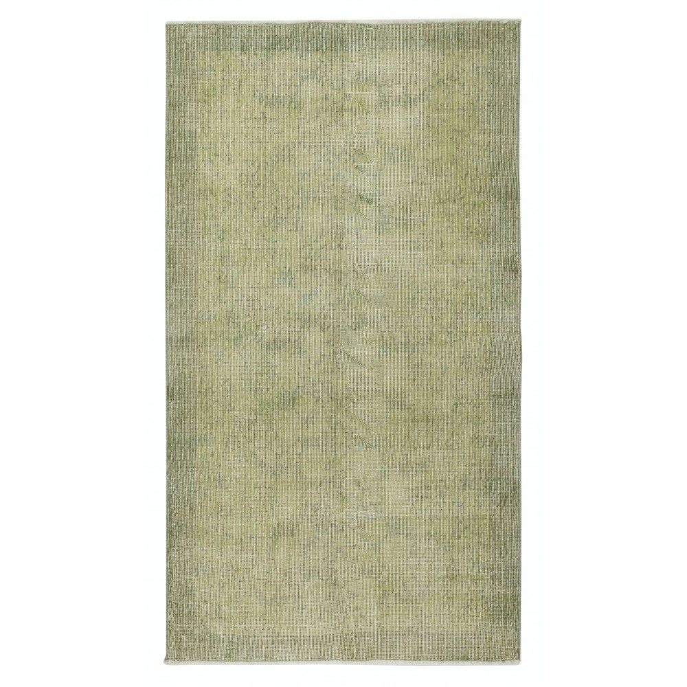 Overdyed Light Green Area Rug. Hand-Knotted in Turkey. Wool pile on cotton foundation
