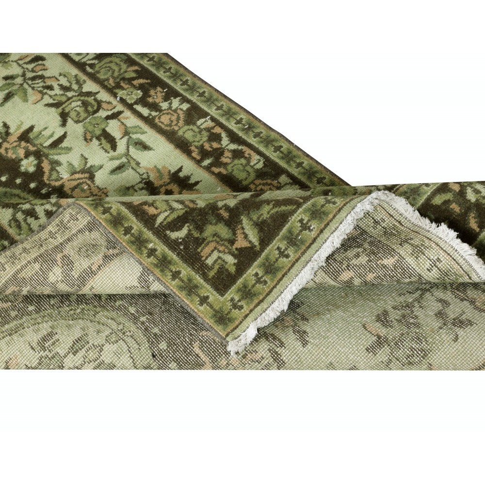 Hand-Knotted Baroque Style Turkish Wool Area Rug in Green
