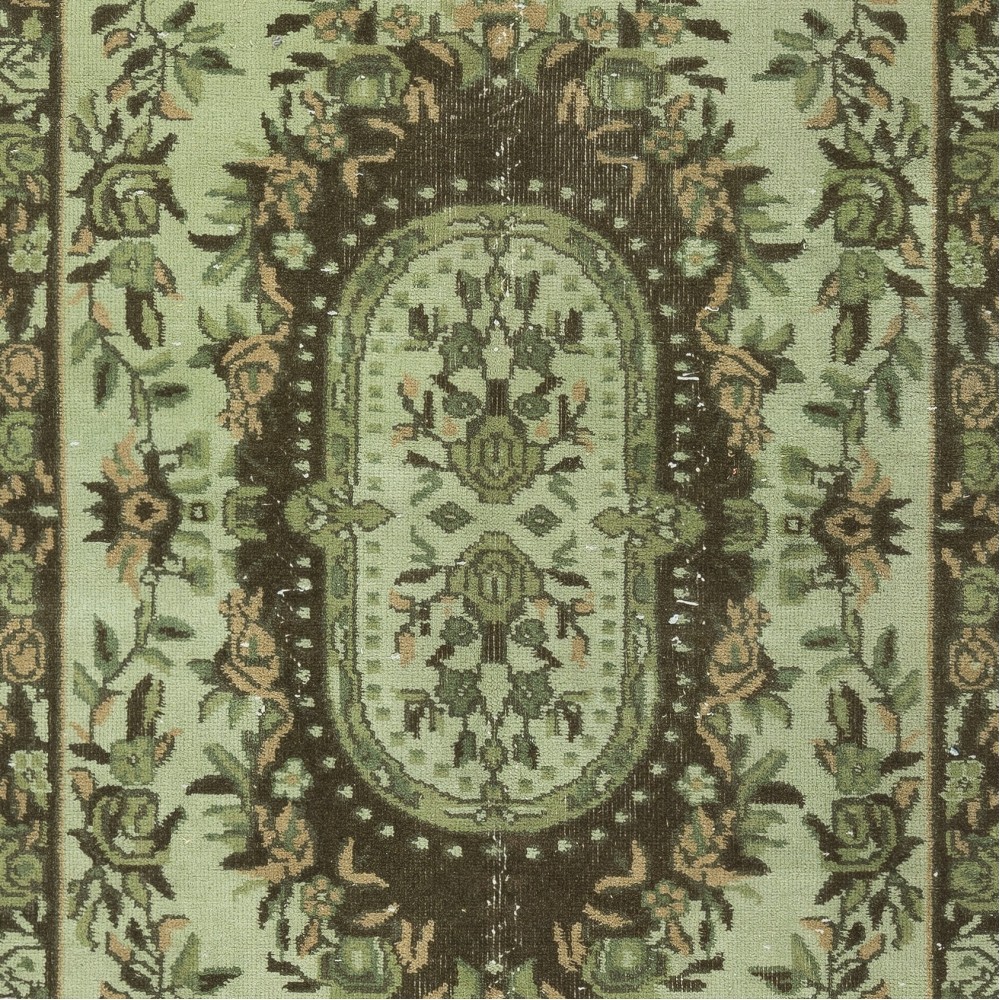 Hand-Knotted Baroque Style Turkish Wool Area Rug in Green