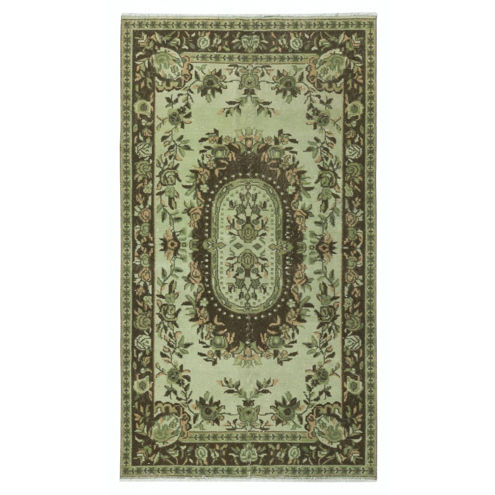 Hand-Knotted Baroque Style Turkish Wool Area Rug in Green