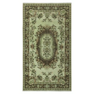 Hand-Knotted Baroque Style Turkish Wool Area Rug in Green