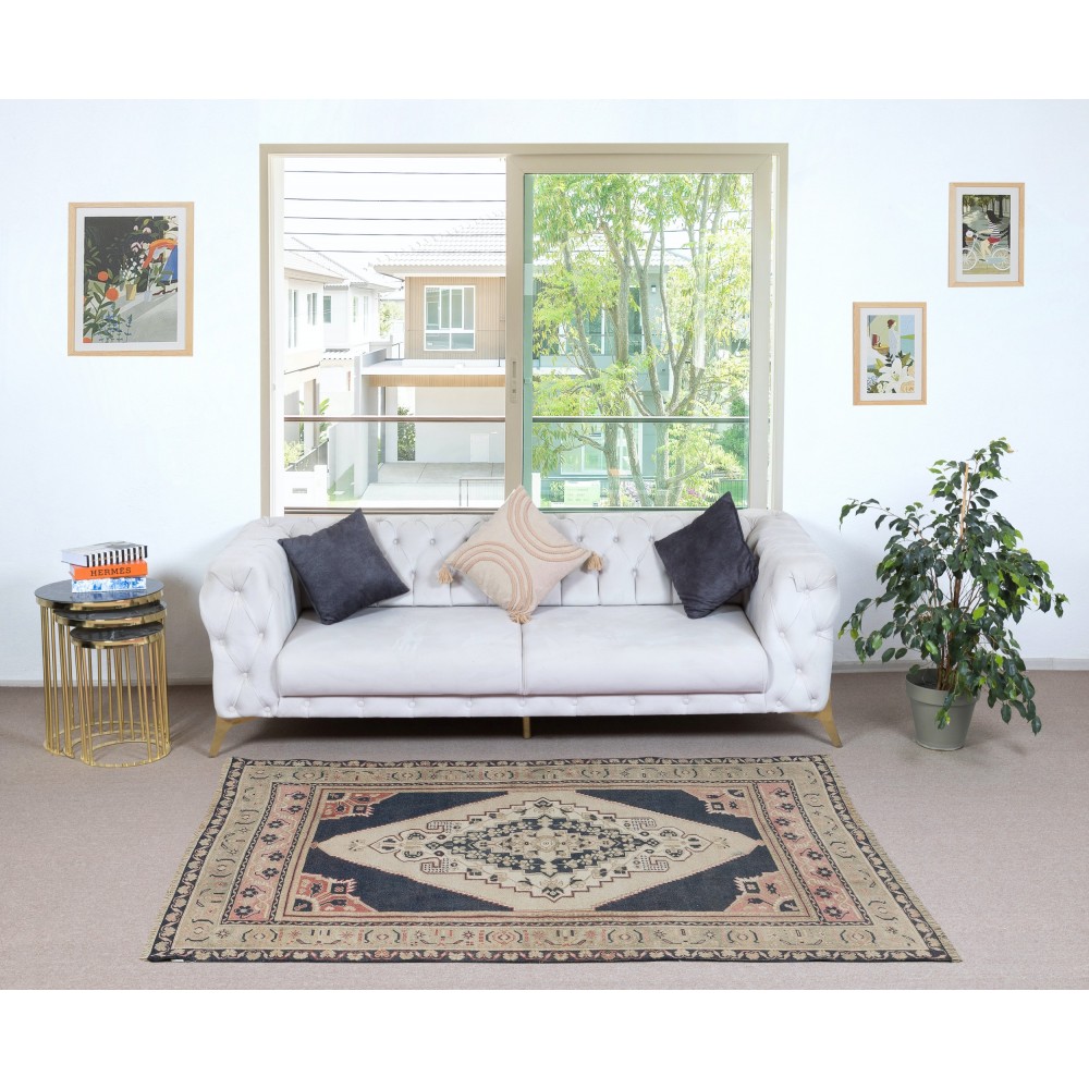 Vintage Handmade Turkish Area Rug, 100% Wool