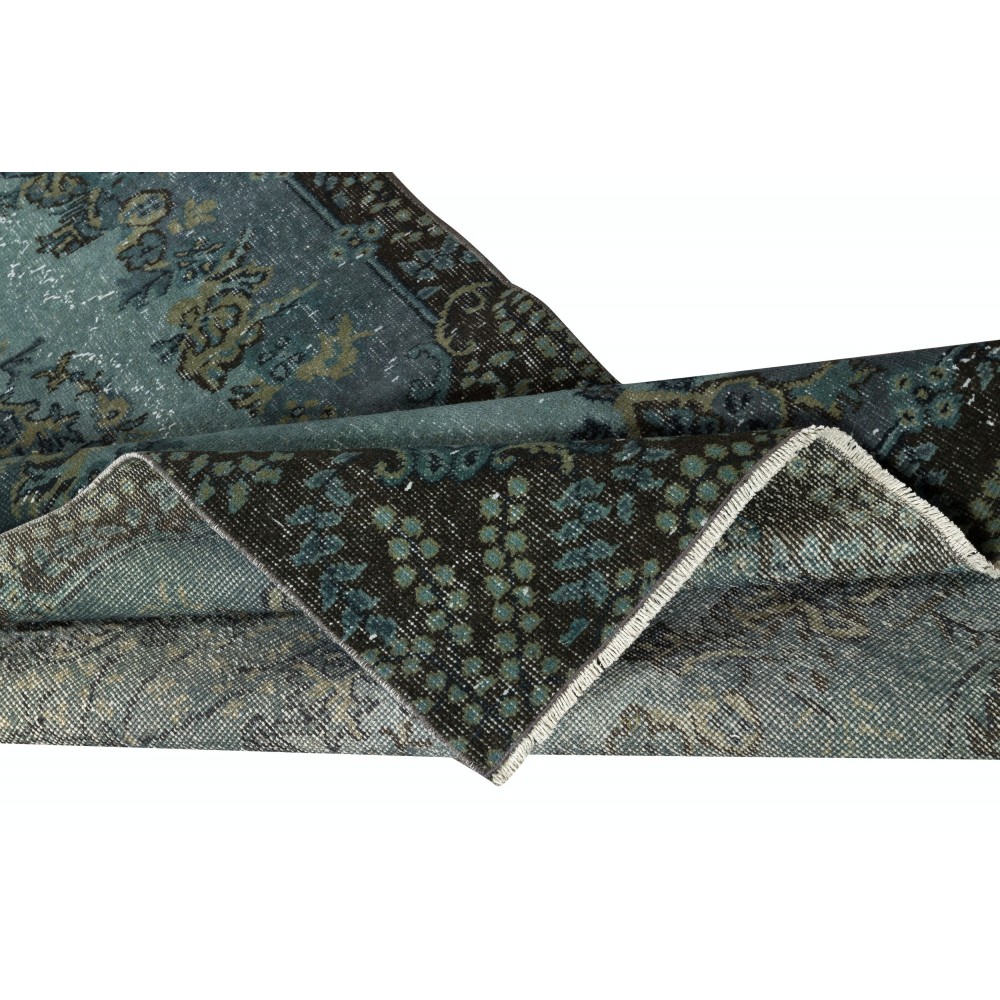 Modern Handmade Blue Color Turkish Wool Area Rug with Medallion Design