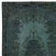 Modern Handmade Blue Color Turkish Wool Area Rug with Medallion Design