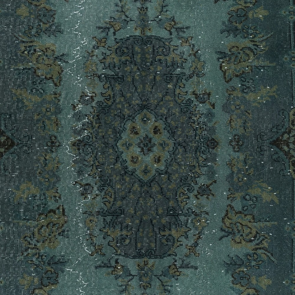 Modern Handmade Blue Color Turkish Wool Area Rug with Medallion Design