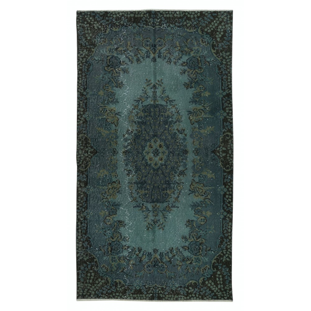 Modern Handmade Blue Color Turkish Wool Area Rug with Medallion Design