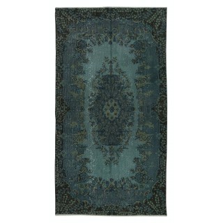 Modern Handmade Blue Color Turkish Wool Area Rug with Medallion Design