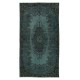 Modern Handmade Blue Color Turkish Wool Area Rug with Medallion Design
