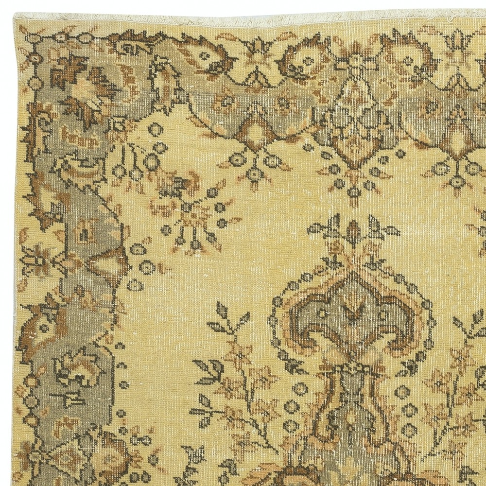 Modern Handmade Turkish Area Rug with Medallion Design & Yellow Background