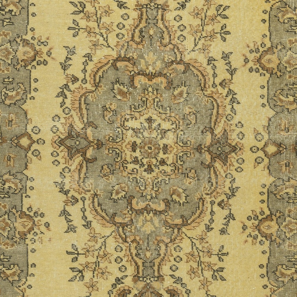 Modern Handmade Turkish Area Rug with Medallion Design & Yellow Background