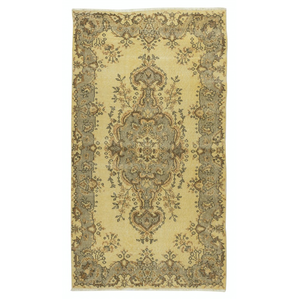 Modern Handmade Turkish Area Rug with Medallion Design & Yellow Background
