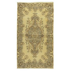 Modern Handmade Turkish Area Rug with Medallion Design & Yellow Background