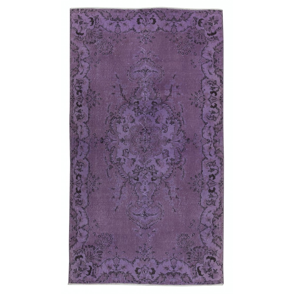 Hand-Made Purple Floor Rug from Turkey, Redyed Bohem Carpet for Living Room