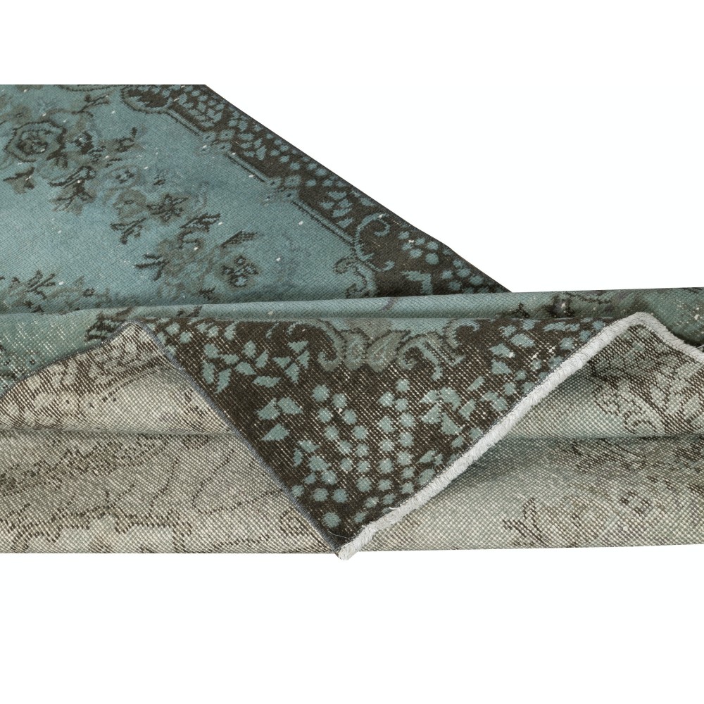 Contemporary Handmade Turkish Area Rug Over-Dyed in Blue. Woolen Floor Covering