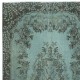 Contemporary Handmade Turkish Area Rug Over-Dyed in Blue. Woolen Floor Covering