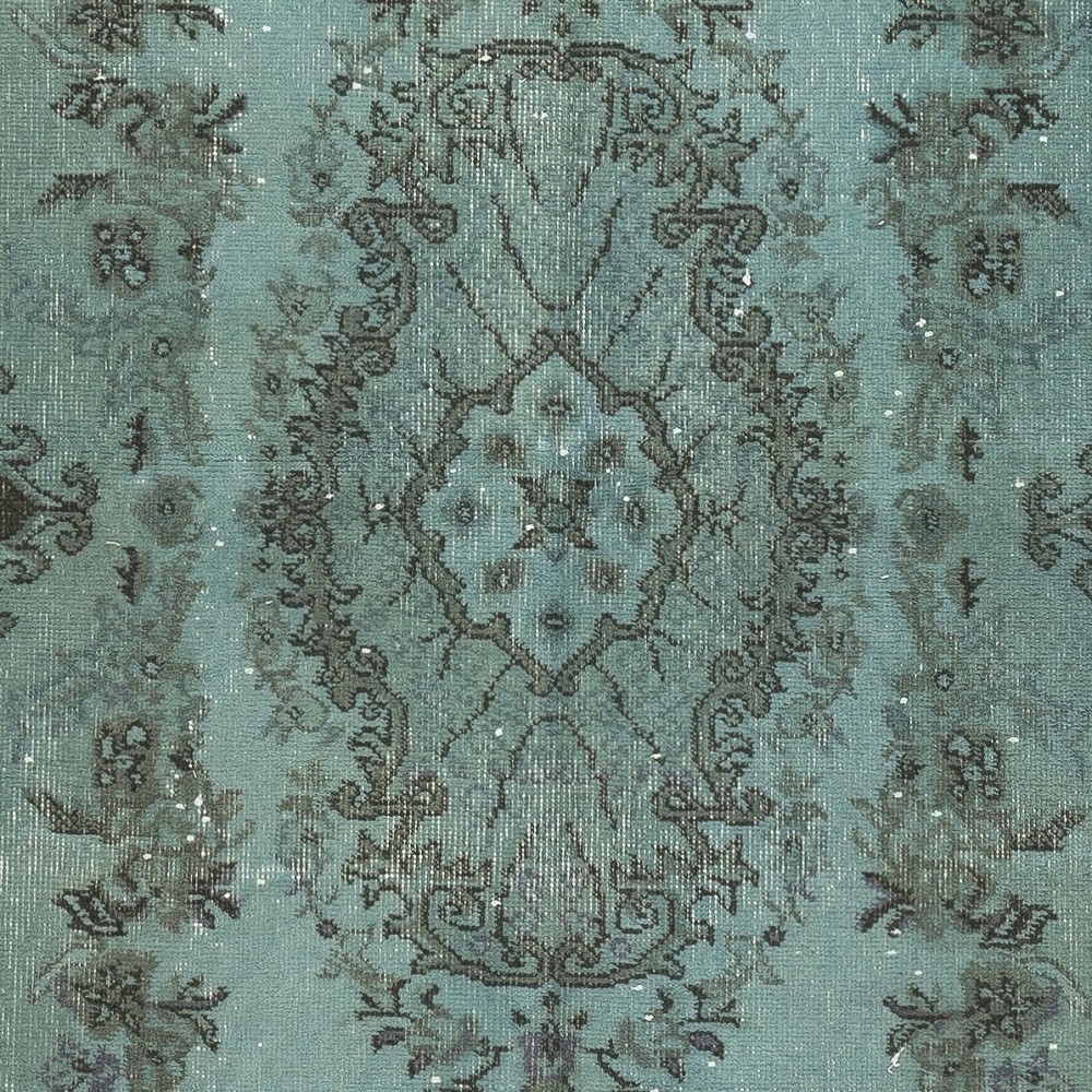 Contemporary Handmade Turkish Area Rug Over-Dyed in Blue. Woolen Floor Covering
