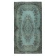 Contemporary Handmade Turkish Area Rug Over-Dyed in Blue. Woolen Floor Covering