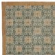 Vintage Hand-Made Turkish Green Area Rug with Floral Design & Solid Orange Border