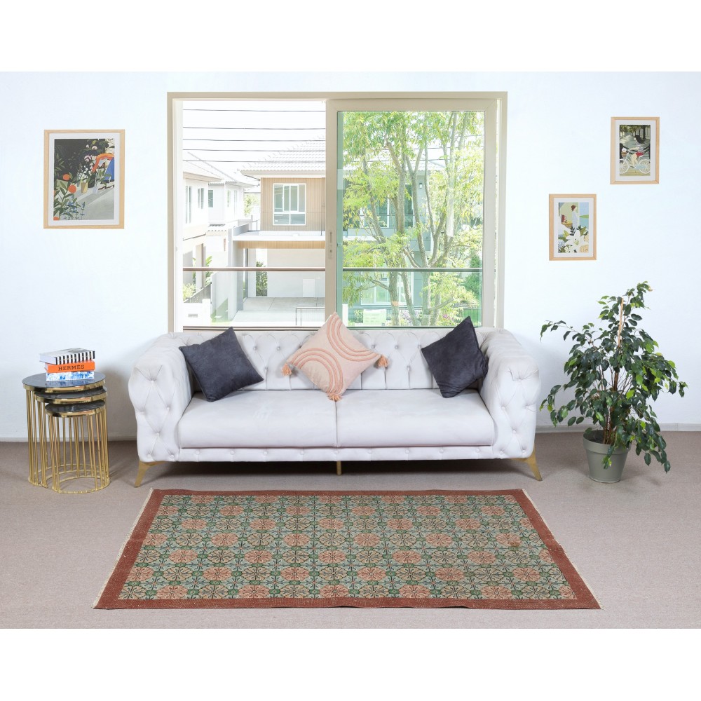 One-of-a-pair Vintage Handmade Turkish Accent Rug with Floral Design