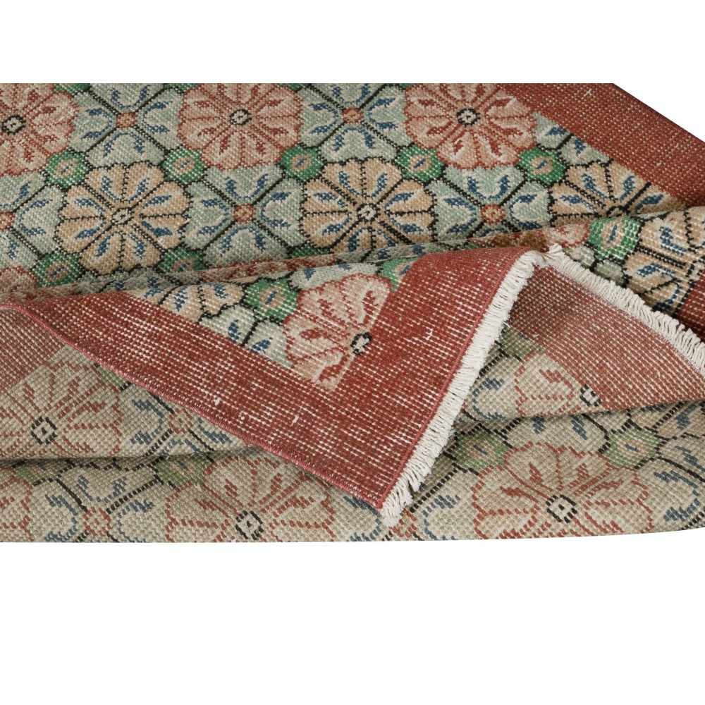 One-of-a-pair Vintage Handmade Turkish Accent Rug with Floral Design