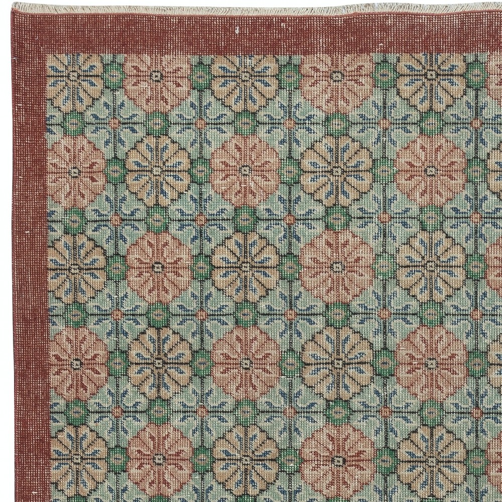 One-of-a-pair Vintage Handmade Turkish Accent Rug with Floral Design