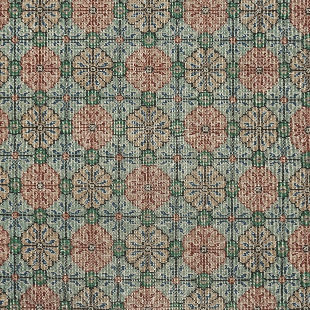One-of-a-pair Vintage Handmade Turkish Accent Rug with Floral Design