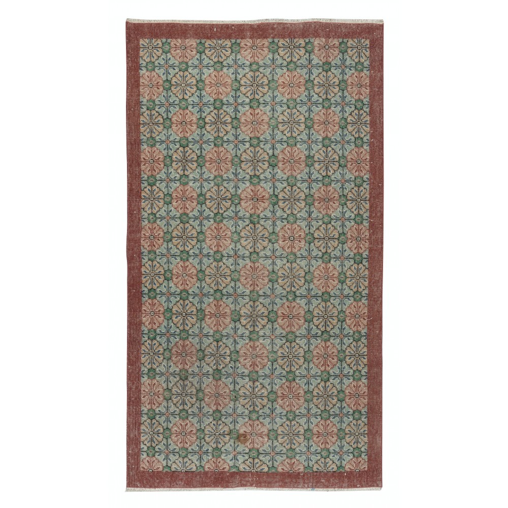 One-of-a-pair Vintage Handmade Turkish Accent Rug with Floral Design
