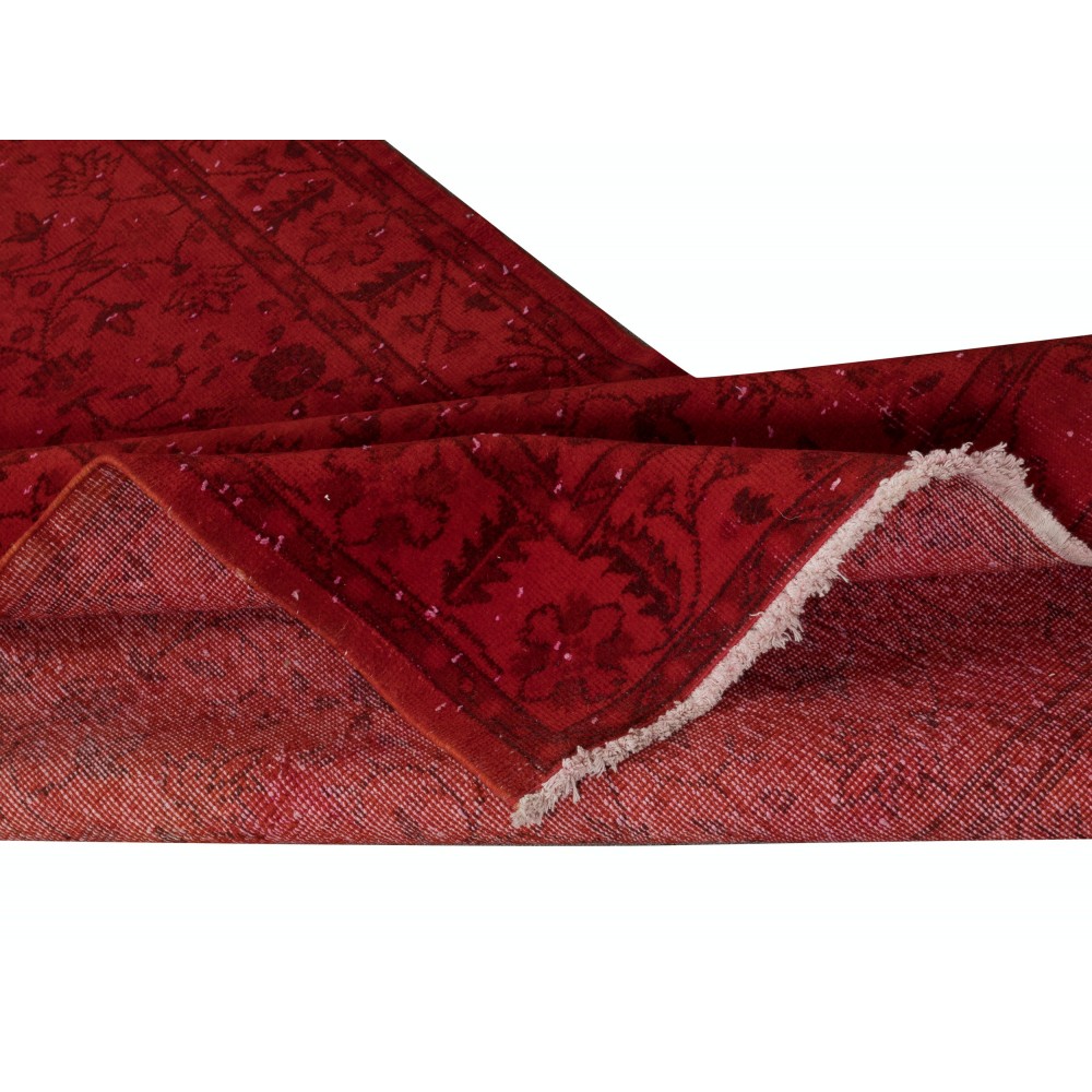 Handmade Turkish Accent Rug with Floral Design in Red Color