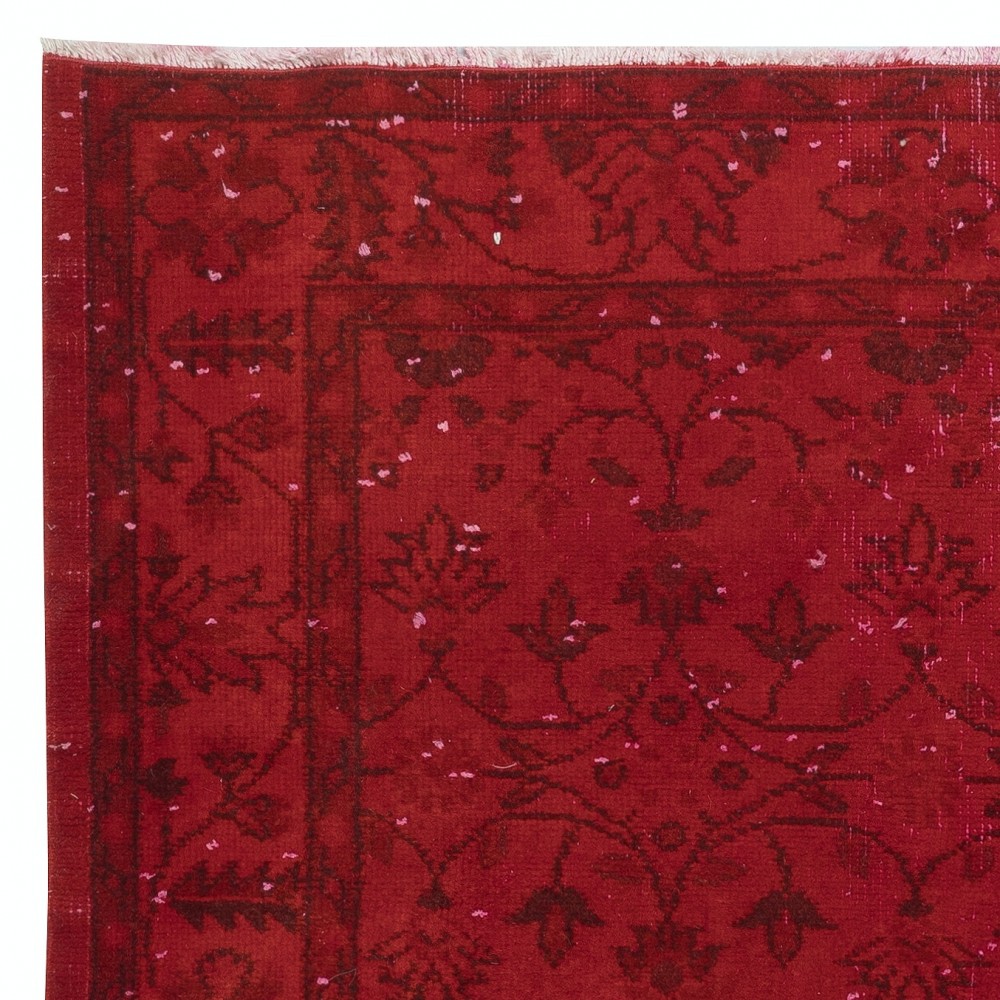 Handmade Turkish Accent Rug with Floral Design in Red Color