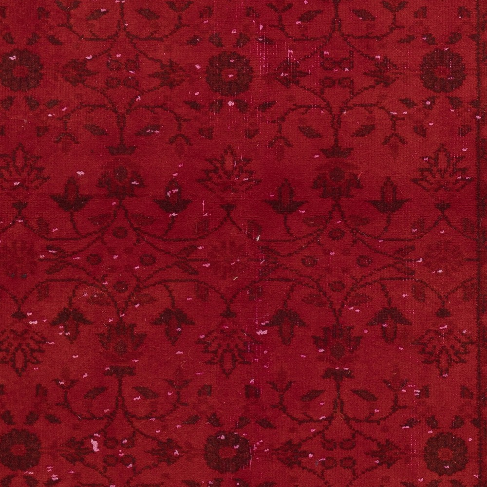 Handmade Turkish Accent Rug with Floral Design in Red Color