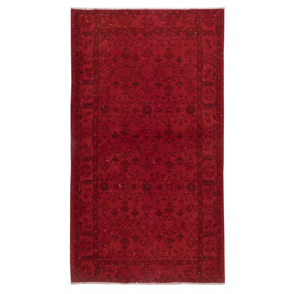 Handmade Turkish Accent Rug with Floral Design in Red Color