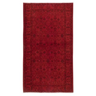 Handmade Turkish Accent Rug with Floral Design in Red Color