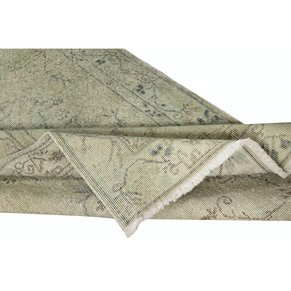 Art Deco Design Handmade Low Pile Wool Area Rug in Green Color