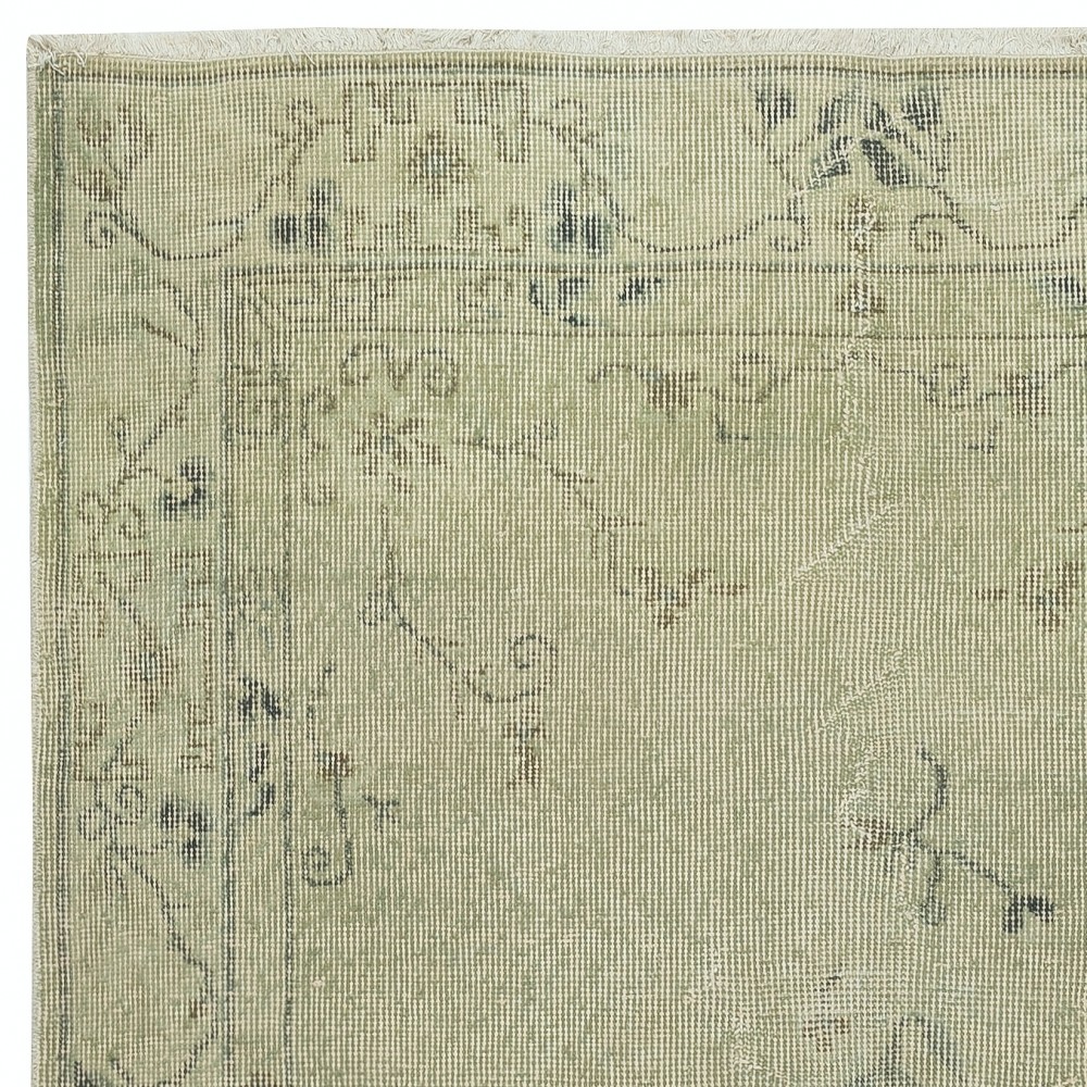 Art Deco Design Handmade Low Pile Wool Area Rug in Green Color