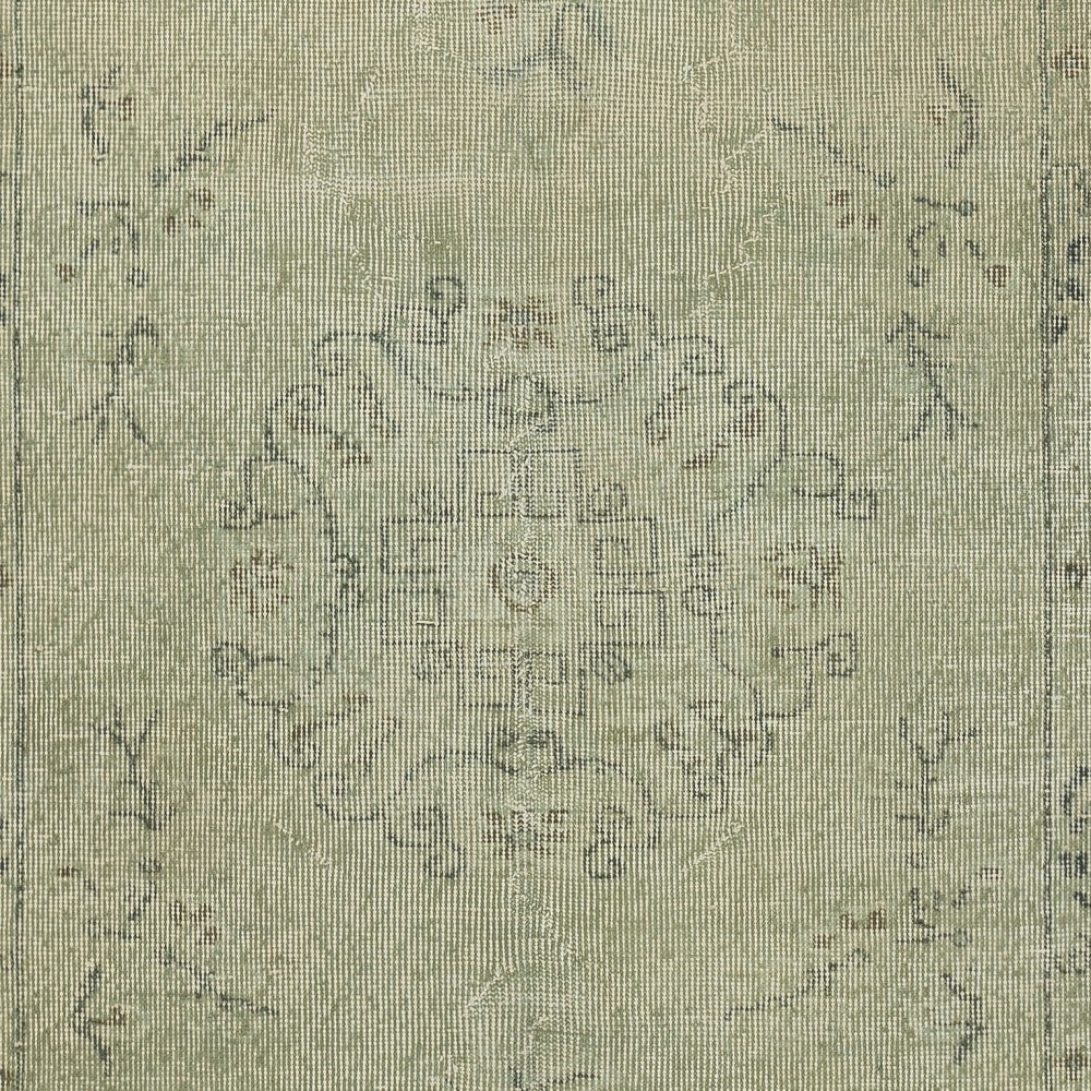 Art Deco Design Handmade Low Pile Wool Area Rug in Green Color