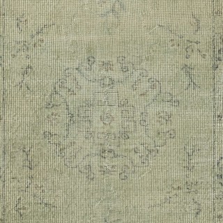 Art Deco Design Handmade Low Pile Wool Area Rug in Green Color