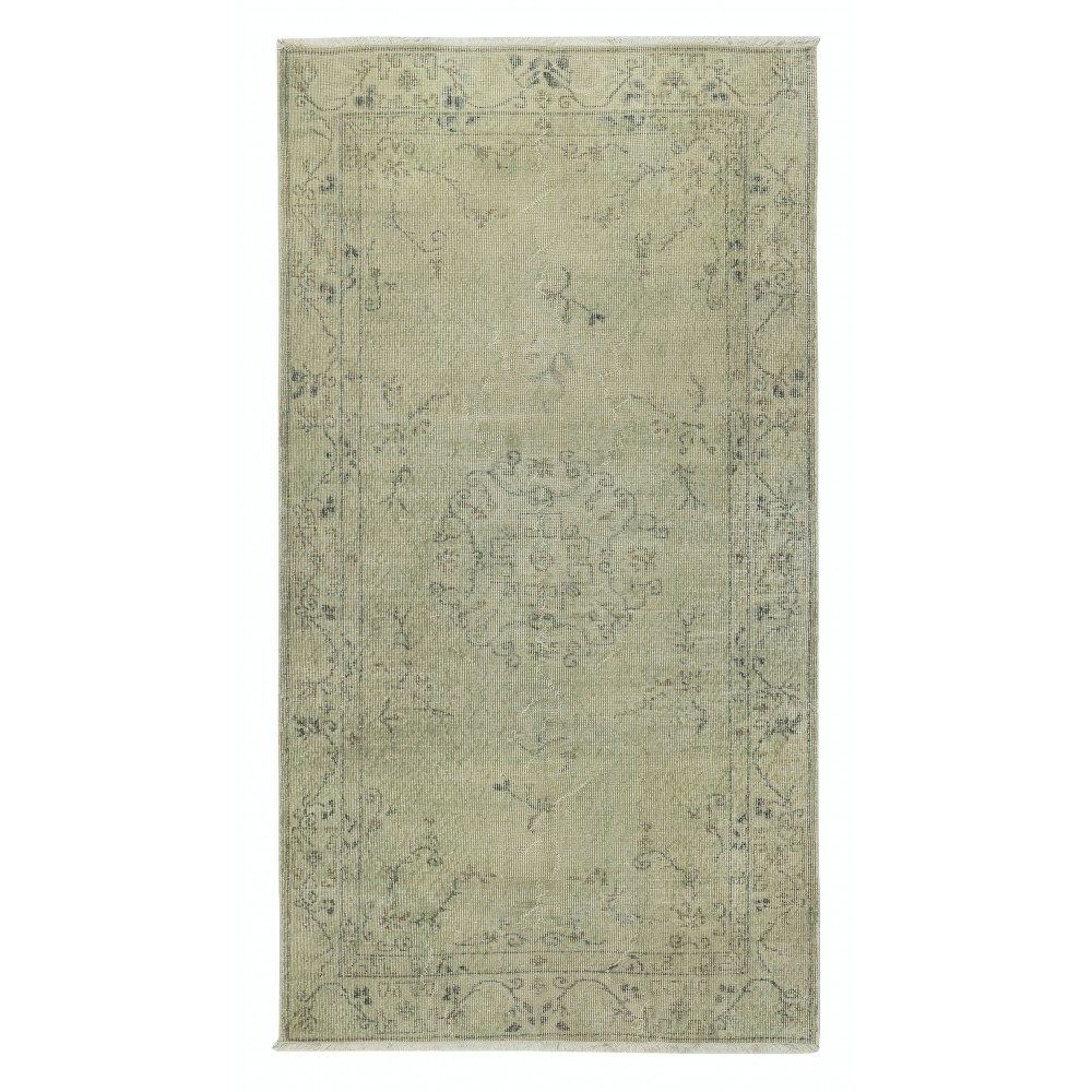 Art Deco Design Handmade Low Pile Wool Area Rug in Green Color