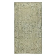 Art Deco Design Handmade Low Pile Wool Area Rug in Green Color