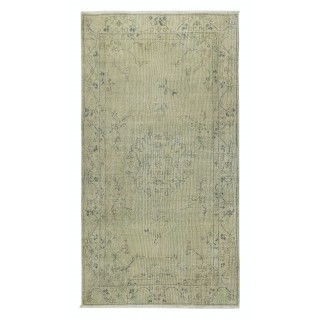 Art Deco Design Handmade Low Pile Wool Area Rug in Green Color