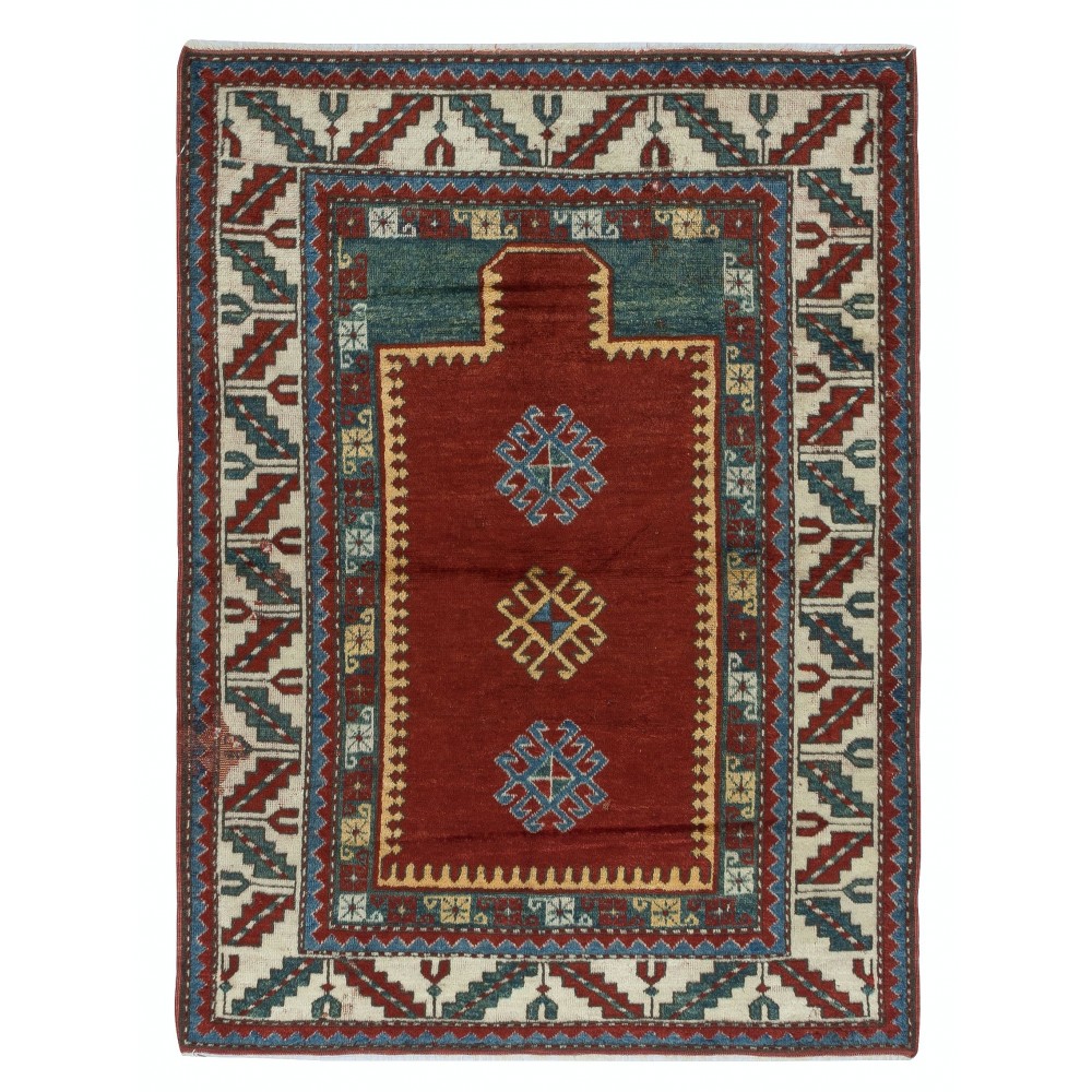 Reproduction of an antique Caucasian Kazak Prayer Rug. 100% Wool. Natural Dyes