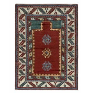 Reproduction of an antique Caucasian Kazak Prayer Rug. 100% Wool. Natural Dyes