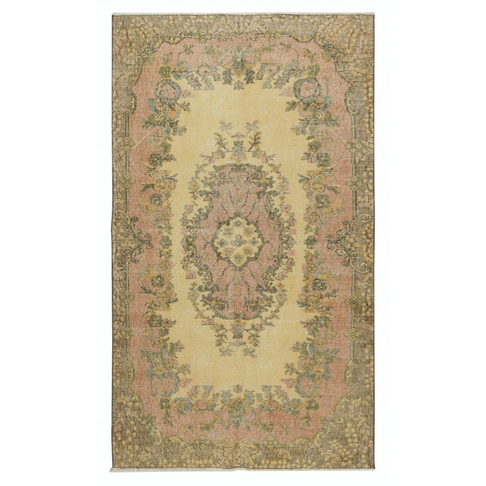 Yellow Turkish Area Rug, Handmade Accent Rug, Bohemian Style Floor Covering