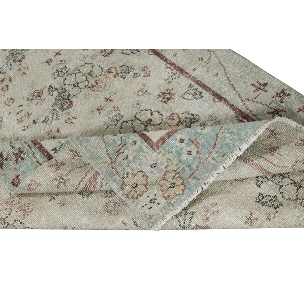 Vintage Handmade Beige Turkish Accent Rug with Floral Design