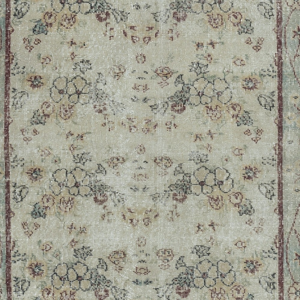 Vintage Handmade Beige Turkish Accent Rug with Floral Design