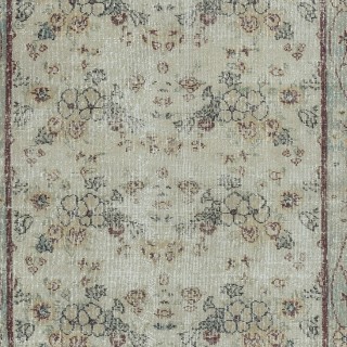 Vintage Handmade Beige Turkish Accent Rug with Floral Design