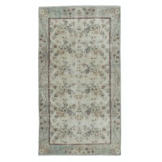 Vintage Handmade Beige Turkish Accent Rug with Floral Design